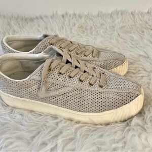 Tretorn Perforated Suede Sneakers in Light Grey